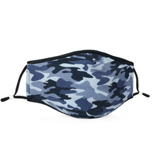 Load image into Gallery viewer, 100% Cotton Face Mask Reusable Washable with Filter | Super Soft 3 Layer Jersey Knit Lightweight Fabric | Adjustable Elastic Earloops - Camo Blue
