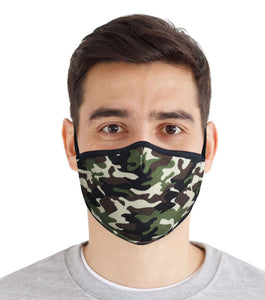 100% Cotton Face Mask Reusable Washable with Filter | Super Soft 3 Layer Jersey Knit Lightweight Fabric | Adjustable Elastic Earloops - Camo Green