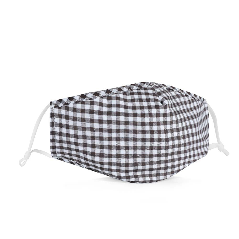 Fabric Face Mask Washable with Carbon Filter PM2.5 - Reusable Cloth Face Masks - Gingham Black-White