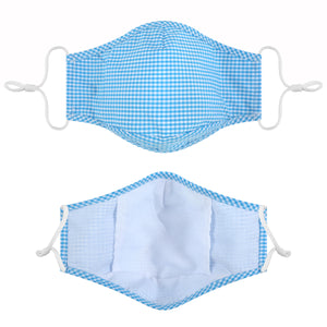 Fabric Face Mask Washable with Carbon Filter PM2.5  - Checks Blue